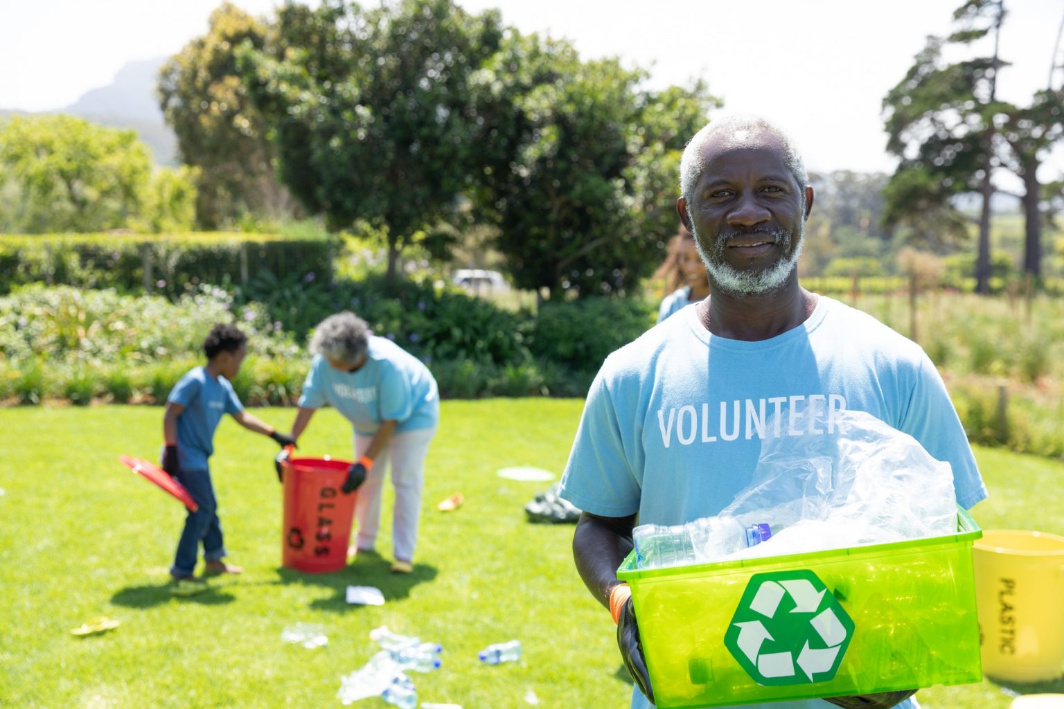 Volunteers collecting rubbish and recycling